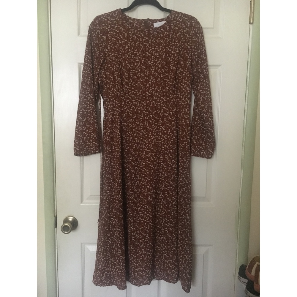 OAK + FORT Brown Floral Midi Dress